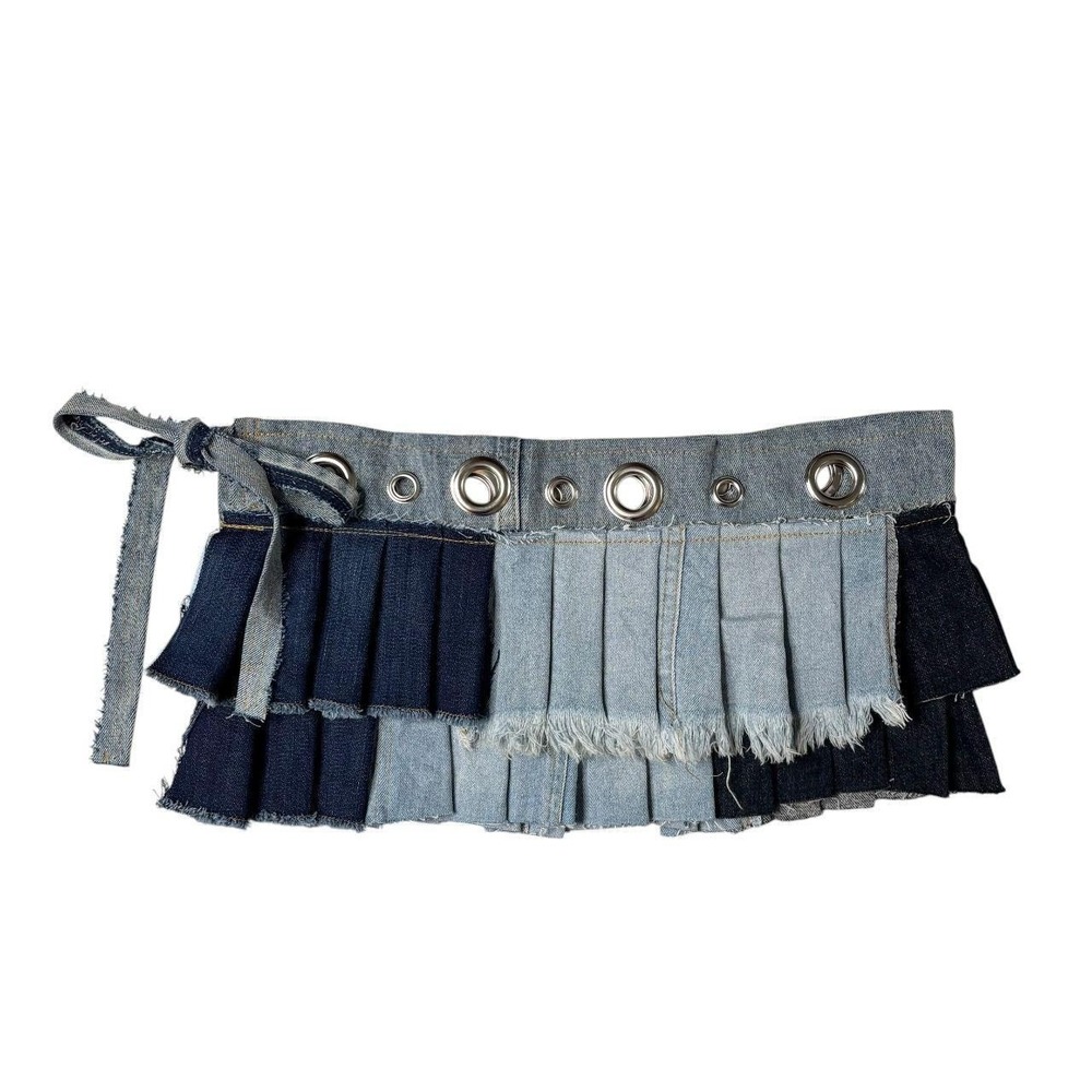 upcycled denim pleated mini skirt-belt